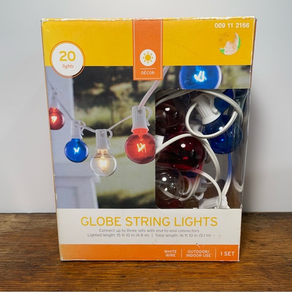 Red white & blue globe string lights patriotic USA July 4 - Picture 1 of 3